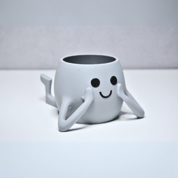3D Neşeli Mini Saksı - Açık Gri