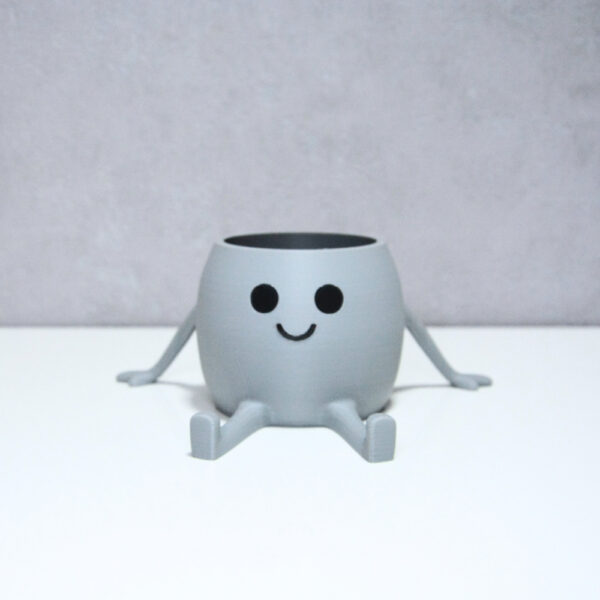 3D Oturan Mini Saksı - Açık Gri